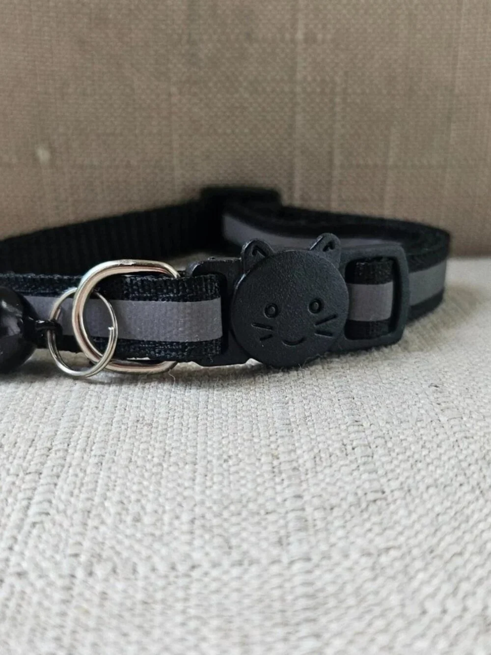 Cat Collar Black Nylon Reflective Neck Collar for Cats W/ Bell Size Adjustable